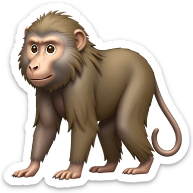 cinematic-hairy baboon-full-body-standing on all fours-emoji,-head-tilted-dramatically,-thick-grey-and-brown-fur,-simplified-yet-realistic-focused-features,-highly-detailed,-glowing-with-an-almost-sarcastic-glow sticker