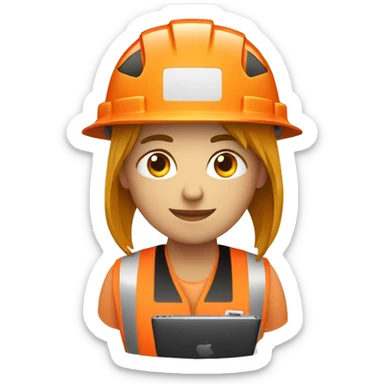 Worker in orange vest with black macbook sticker