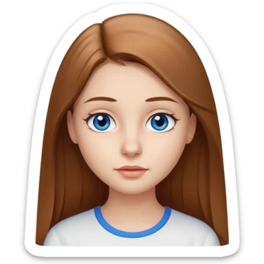 Сделай девушку у неё прямые длинные русые волосы голубые глаза брови средние маленький нос небольшие губы белый топ sticker