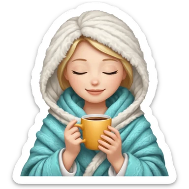 girl inside a blanket sipping coffee eyes closed sticker