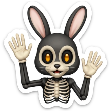 emoji d'une tête de lapin squelette noire qui dit bonjour de la main sticker