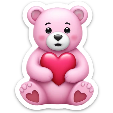 pink bear holding heart  sticker
