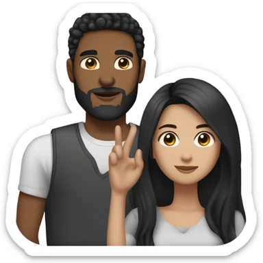 Brunette girl with long black hair together with his boyfriend who has short black hair, brown eyes and beard  sticker