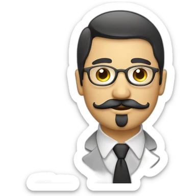 very long straight hair men with mustache and round glass sticker