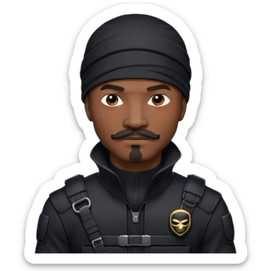 african-american mustache mercenary black ninja hacker terminal command center sticker