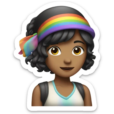 blak hiar girl with rainbow hat sticker