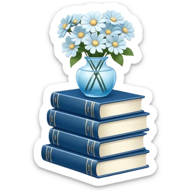 Blue books and white flowers AESTHETIC sticker