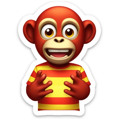 Evil red glowing eyed Monkey clapping symbols wearing a yellow and red stripped shirt  sticker