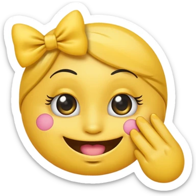 Şimdi sana bir tane emoji göstereceğim eli ağzında gözlerinde kirpik kafasında da kurdele olsun sticker