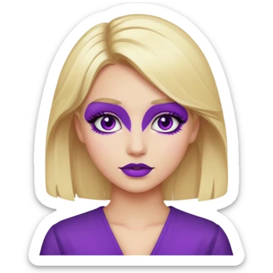 A blonde girl wearing a purple makeup sticker