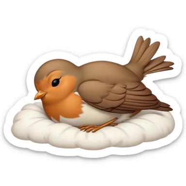 Meme-Worthy Cute Sleeping Robin Portrait Emoji, Head resting peacefully with a contented smile, showcasing a delicate, softly feathered body and eyes gently closed in serene slumber, Simplified yet adorably endearing features, highly detailed, glowing with a soft, drowsy light, high shine, relaxed and utterly lovable, stylized with an air of playful laziness, soft glowing outline, capturing the essence of a sleeping robin that feels destined to become the next viral icon of adorable rest! sticker