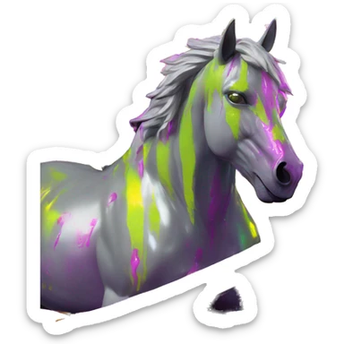 .Zombie_ Vaporwave black holographic oilslick zombie unicorn yellow caution tape sticker