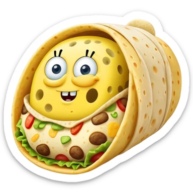 SpongeBob wrapped up inside a burrito sticker