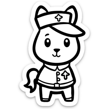Cartoon pony with a dog's face and features, wearing military uniform and hat sticker