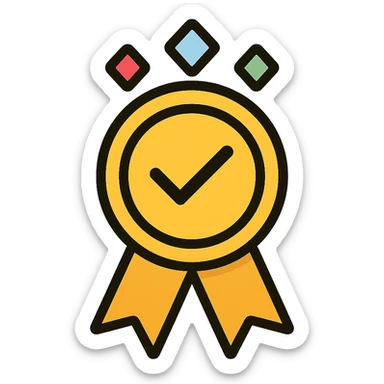 vector icon of a gold seal of trust award with colorful gems, elegant and minimalist flat design, isolated on white, award badge style, 2D flat vector, trending icon look, soft shadows, no text, commercial use sticker