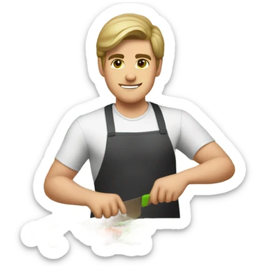 attractive young man whitebrunette young man using a chopping vegetables sticker