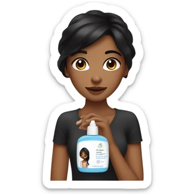 girl with black hair doing skin care sticker
