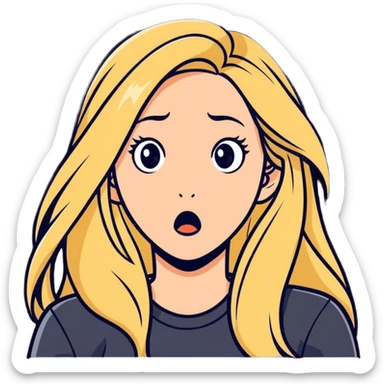 woman with long blonde hair, surprised expression, looking to the side, sticker style sticker