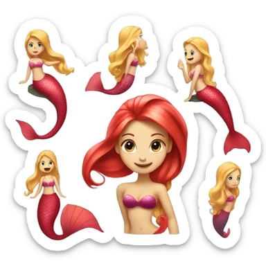 Pretty mermaid with red tail and blonde ponytail  sticker