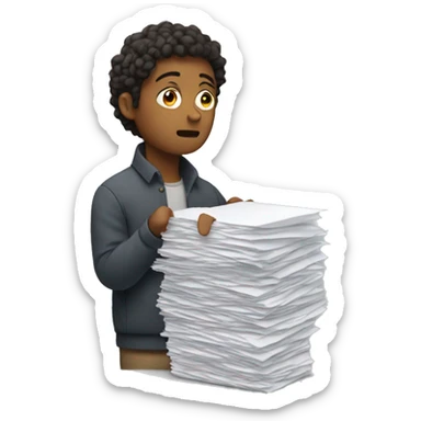 person in despair holding stacks of paper  sticker