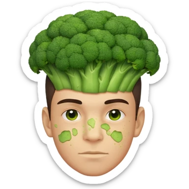 Young man with head made of broccoli sticker