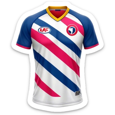 Cinematic Realistic image of an AFL jersey rendered in vibrant team colors with detailed fabric textures and dynamic creases, illuminated by bold, stadium lighting that accentuates its sporty character sticker
