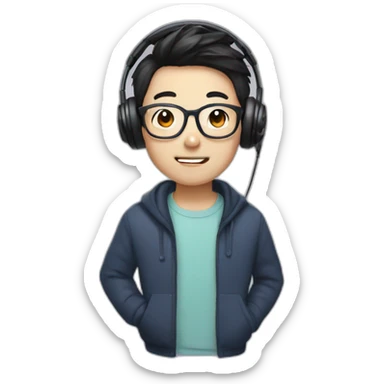 korean boy with a glasses wearing headphone sticker