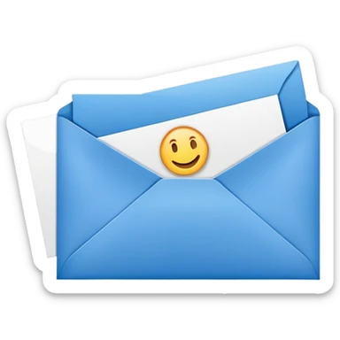 a white postcard in a blue mailing envelope sticker