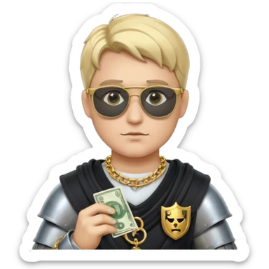 Knight with helmet gold chain dark glasses money sticker