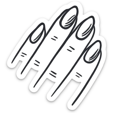 Draw almond-shaped nails on all fingers, with a more refined, filled-in style (not just outlines). Add soft shadows and highlights to give the nails a dimensional, polished look, but keep the overall style consistent with the original illustration. sticker