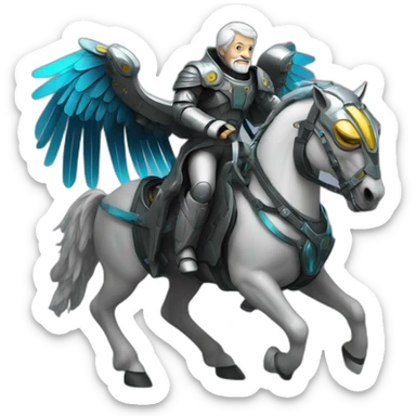 aristotle riding cyberpunk winged mech horse sticker