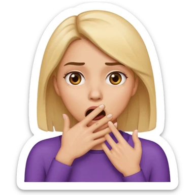 scared woman with her hand on mouth, emoji style, more details, sideways pose, different background sticker