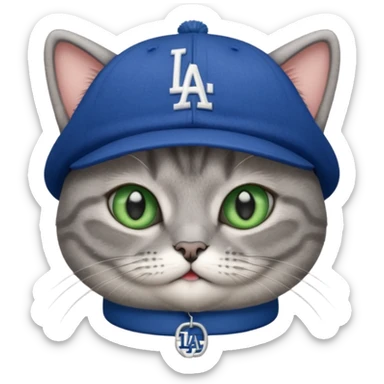 Can you make a gray British short cat wearing a LA dodger hat? sticker