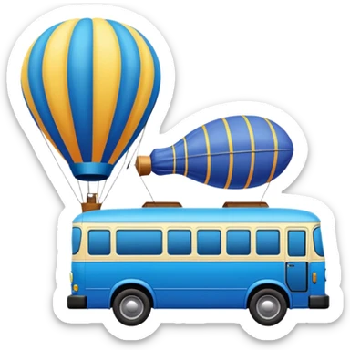 make me a high definition emoji of a Blue bus suspended by a single hot air balloon sticker