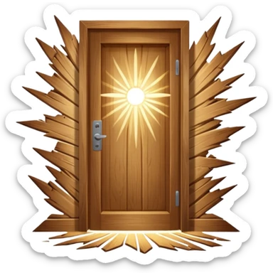 Door bursting open, light blasting outward sticker