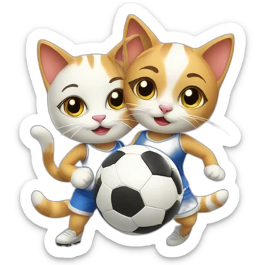 two cool girl cats playing soccer together sticker