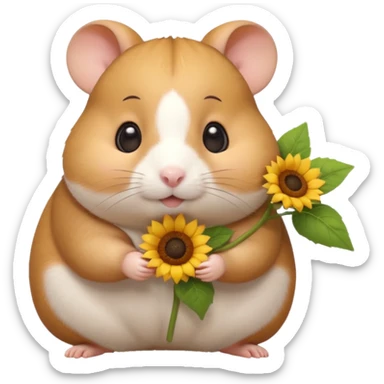 A small 3D cartoon hamster holding a sunflower seed, chubby cheeks, soft brown and white fur, bright eyes, friendly expression, soft warm lighting, Memoji-style. sticker