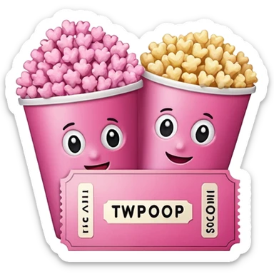 pink popcorn with 2 cinema tickets sticker