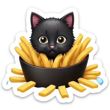 Black kitten swimming in French fries  sticker