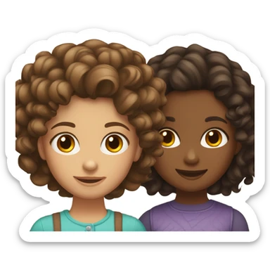 A girl with curly dark brown hair with a tan girl with hazel brown curly hair sticker