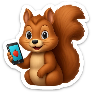 Edit this apple style emoji squirrel so it is only holding a single phone instead of two phones, remove one phone, keep the apple emoji style consistent, and remove the background. sticker