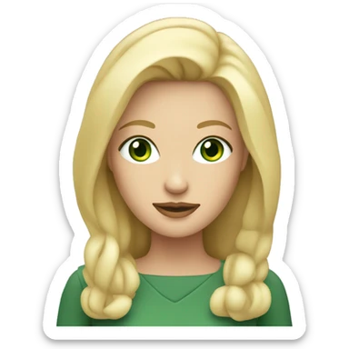 Blonde women with green eyes with a mac computer sticker