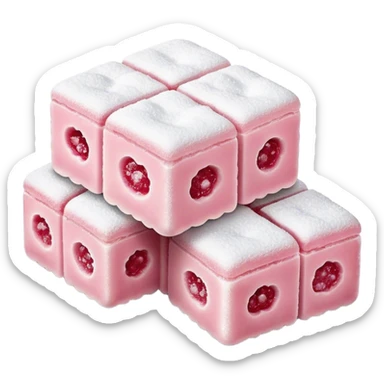 Cinematic Realistic Turkish Delight Dessert Emoji, featuring delicate, chewy confections dusted with powdered sugar rendered with vibrant textures and soft, inviting lighting. sticker