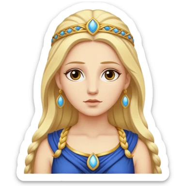 Metis The blonde pre-Olympian goddess of wisdom, counsel, and deep thought. She was the first wife and advisor of Zeus and the mother of Athena, the later goddess of wisdom. Her name connoted "cunning intelligence," a quality highly valued in Greek heroes like Odysseus. 
 sticker