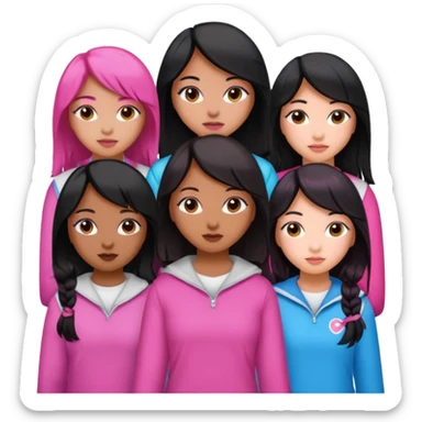 Katseye music group 6 members all girl 2 brown girl 1 korean 1 latina 1 girl with black hair pink highlights sticker