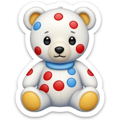 White teddy bear with blue, red and yellow spots sticker