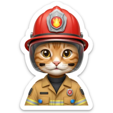 Cat firefighter, uniform including helmet of uniform sticker