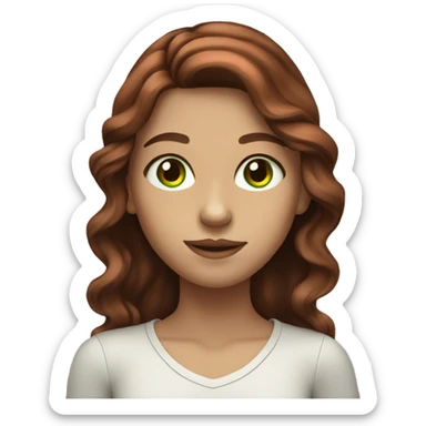 Girl with long wavy brown hair with red highlights and green eyes sticker