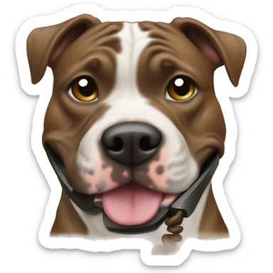 Brindle pitbull talking on a landline sticker
