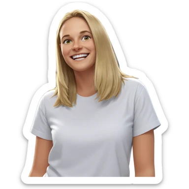 smiling girl in white shirt sticker